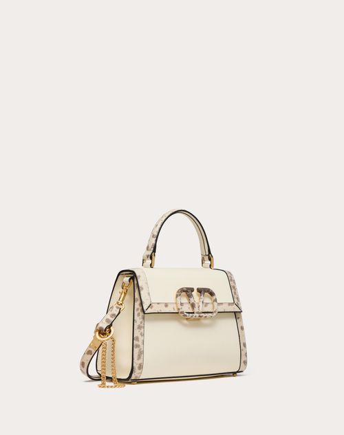 Valentino Garavani - Valentino Garavani Vsling Small Handbag In Grainy Calfskin And Karung - Multicolour/ivory - Woman - Top Handle Bags