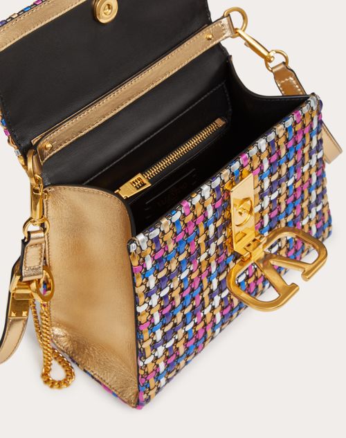☆日本未入荷☆ VALENTINO Vスリング メタリック ハンドバッグ Vスリング ウーブン メタリック ナッパ スモール ハンドバッグ