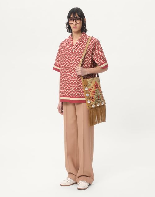 Valentino - Cotton Popeline Bowling Shirt With Toute La V Print - Red/cream - Man - Shelf - Mrtw - Fancy Daywear W1