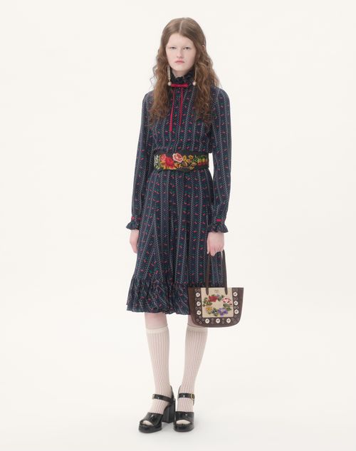 Valentino - Crepe De Chine Midi Skirt With Cherryfic Print - Navy/cherry Red - Woman - Skirts