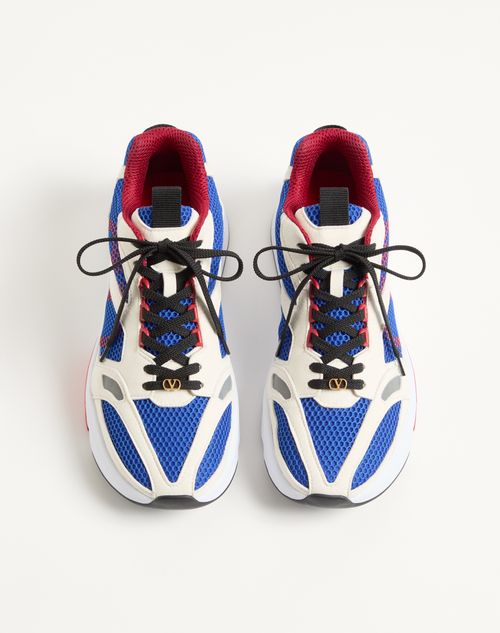 Valentino Garavani - Baskets Demivee En Tissu Ajouré Avec Empiècements En Daim - Blanc/bleu - Homme - Baskets