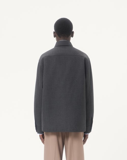 Valentino - Valentino Shirt Jacket In Nylon Gabardine With Vgold - Dark Grey - Man - Outerwear