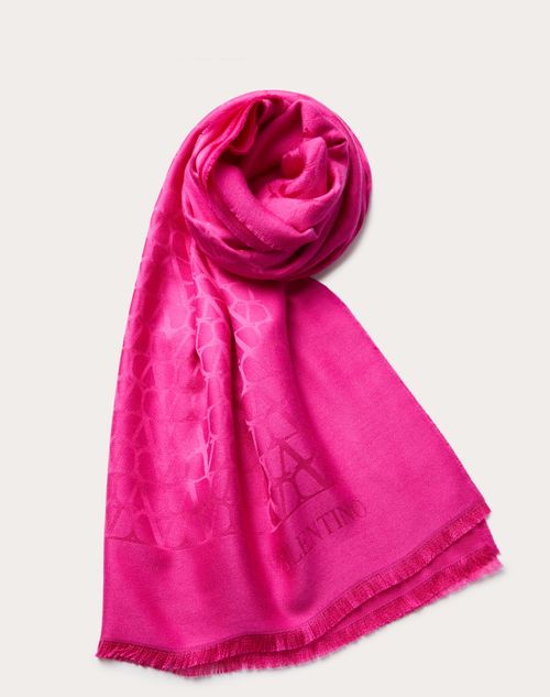 Valentino Garavani - Étole Toile Iconographe En Soie Et Laine - Pink Pp - Femme - Accessoires Textiles