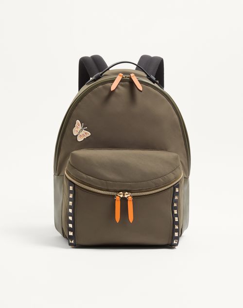 Valentino Garavani - Rockstud Backpack In Technical Fabric - Military Green - Man - Backpacks