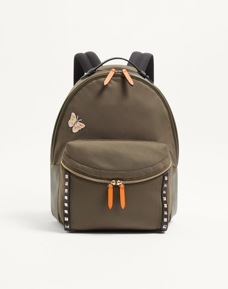 Sac À Dos Rockstud Tissu Technique Vert Militaire — Valentino