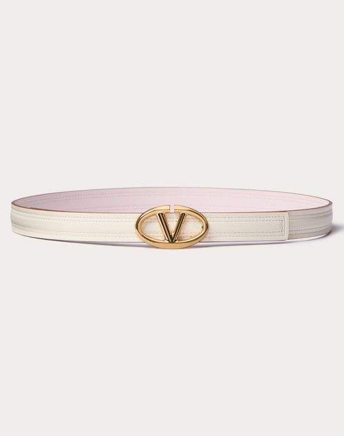 Valentino Garavani - The Bold Edition Vlogo Shiny Calfskin Belt 20 Mm - Ivory/mauve - Woman - Belts