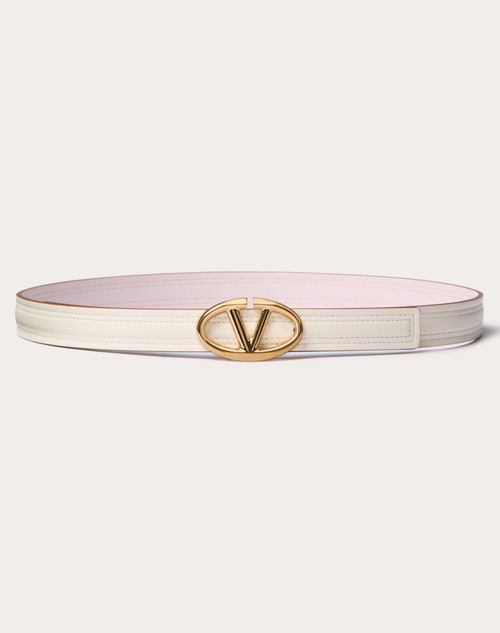 Valentino Garavani - The Bold Edition Vlogo Shiny Calfskin Belt 20 Mm - Ivory/mauve - Woman - Belts - Accessories