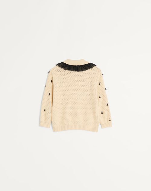 Valentino - Embroidered Cotton Cardigan - Birch/black - Woman - Knitwear