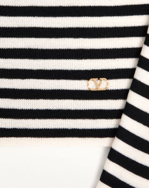 Valentino - Striped Wool Sweater - Ivory/black - Woman - Knitwear