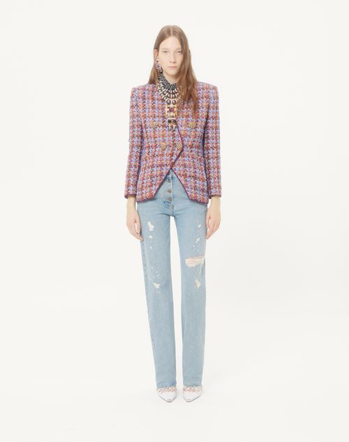 Valentino - Valentino Double-breasted Jacket In Multicolor Frayed Tweed - Multicolor - Woman - Jackets And Blazers