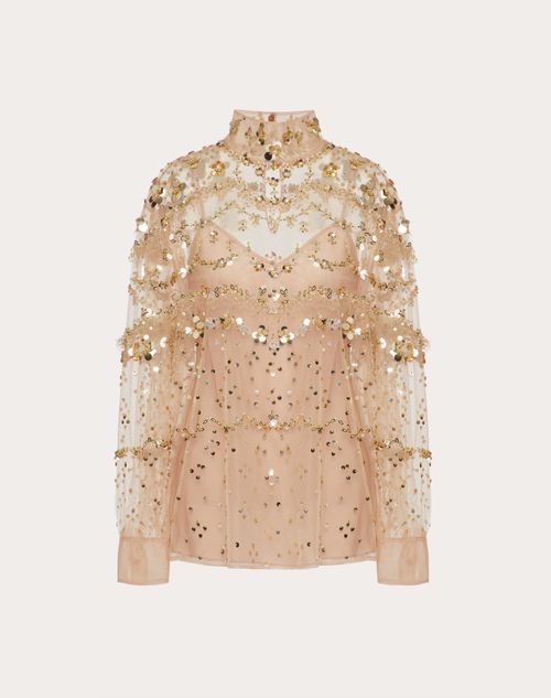 Valentino - Tulle Illusione Embroidered Top - Gold - Woman - Shirts And Tops