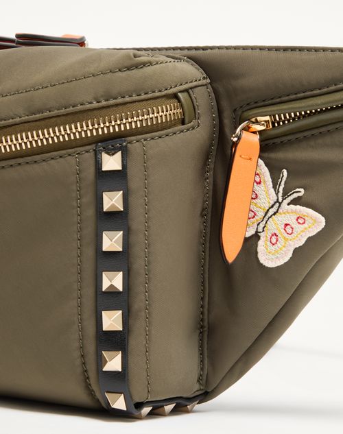 Valentino Garavani - Stud Up Waist Bag In Technical Fabric - Military Green - Man - Belt Bags