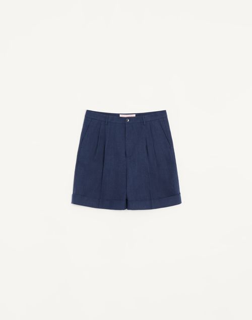 Valentino - Valentino Linen Cuffed Bermuda Shorts - Blue - Man - Man Private Promotions