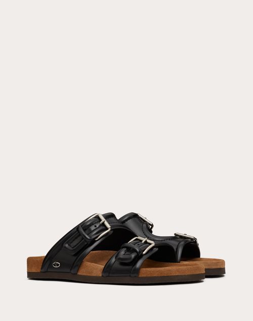 Valentino Garavani - Fussfriend Calfskin Leather Slide Sandal - Black - Man - Sandals