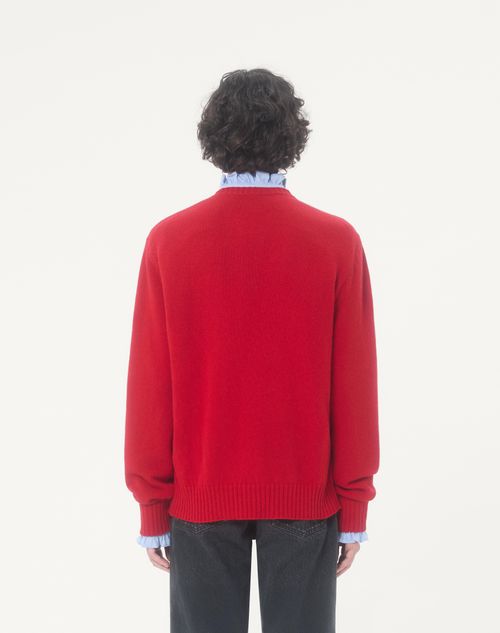 Valentino - Valentino Wool Sweater With Chez Valentino & Panther Embroidery - Red - Man - Knitwear