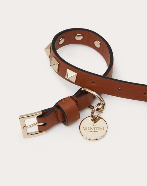 Valentino Garavani - Valentino Garavani Rockstud Pet Collar 12 Mm - Saddle Brown - Woman - Pet Accessories