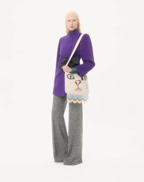 Valentino Garavani - Valentino Garavani Le Chat De La Maison Embroidered Shoulder Bag With Fringes - Butter - Woman - Shoulder Bags