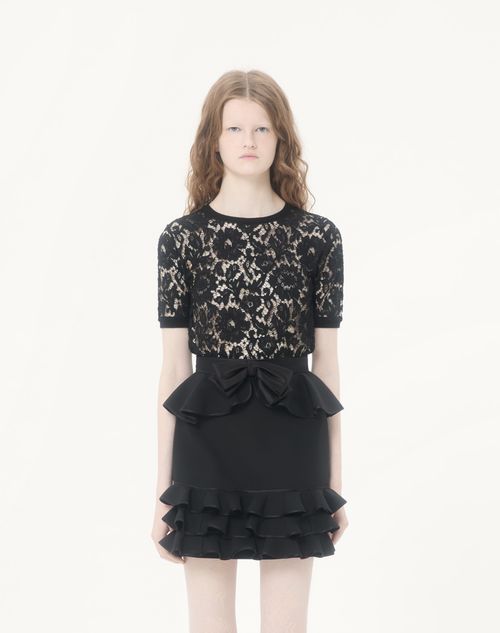 Valentino - Cotton And Lace Top - Black - Woman - Knitwear