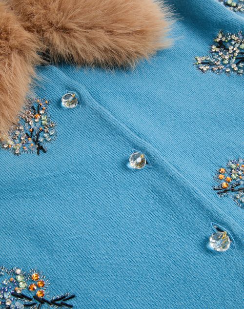 Embroidered Cardigan for Woman in Celestial Blue | Valentino US