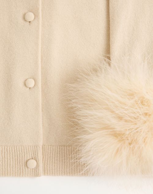 Valentino - Cardigan With Feathers - Birch - Woman - Knitwear