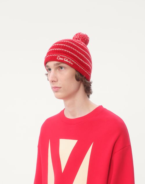 Valentino Garavani - Chez Valentino Knitted Wool Beanie - Red/ivory - Man - New Arrivals