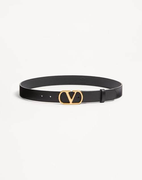 Valentino Garavani - Vlogo Signature Belt In Shiny Calfskin 30 Mm - Black - Man - Belts