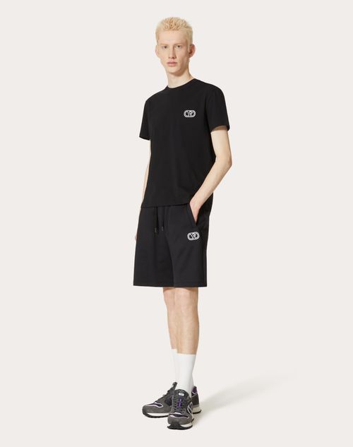 Valentino - Technical Cotton Bermuda Shorts With Vlogo Signature Patch - Black - Man - Trousers And Shorts