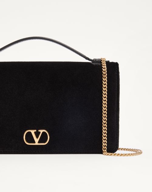 Valentino Garavani - Valentino Garavani Vlogo Signature Chain Wallet In Velvet - Black - Woman - Clutches