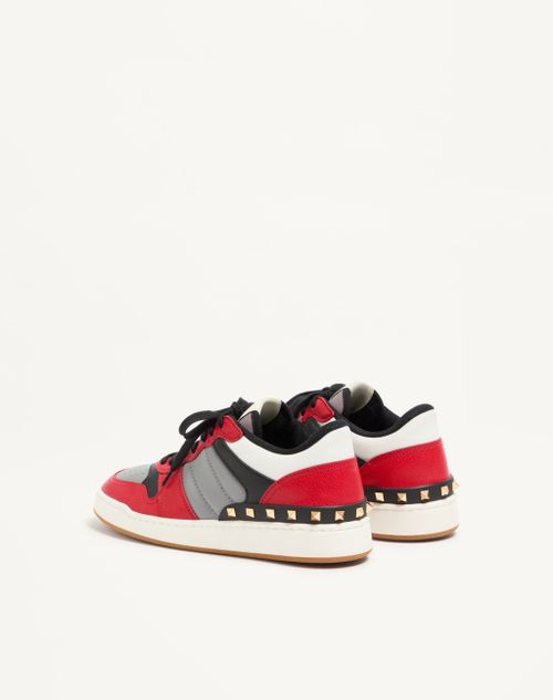 Valentino Garavani - Freedots Two-tone Sneaker In Kidskin And Nappa Calfskin With Studs Detail - Coral/multicolor - Man - Sneakers