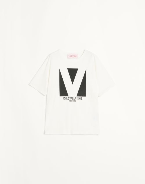 Valentino - Jersey Cotton T-shirt With Chez Valentino Print - Ivory - Woman - T-shirts And Sweatshirts