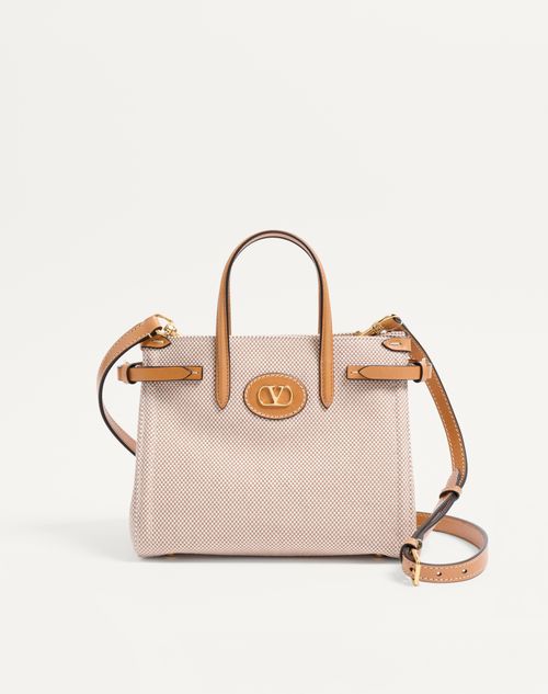 Valentino Garavani - Valentino Garavani Antibes Small Shopping Bag In Canvas - Natural/tobacco - Woman - Totes