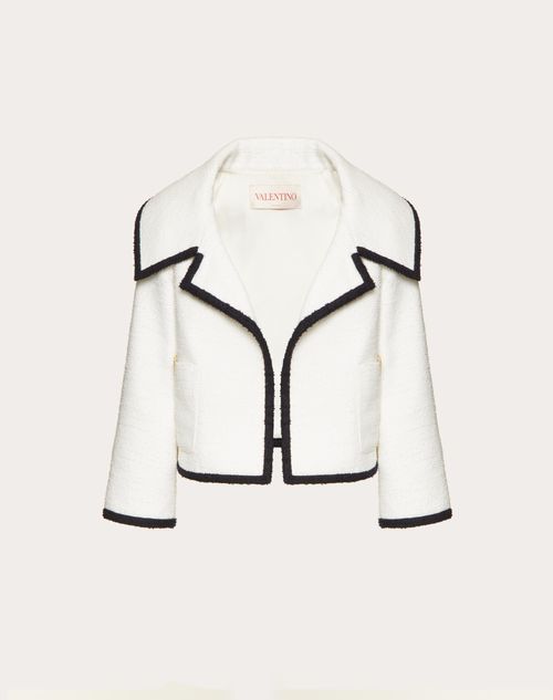 Valentino - Crisp Tweed Jacket - Ivory/navy - Woman - Shelve - Pap W1 Popeline
