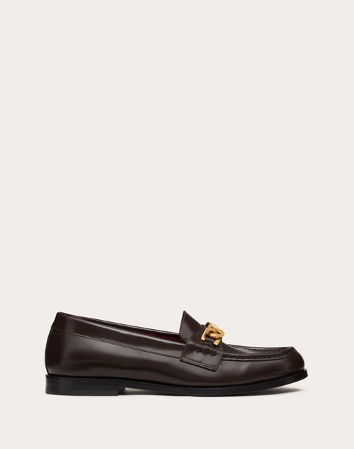 Valentino Garavani - Vlogo Chain Calfskin Loafer - Bitter Chocolate - Man - Fashion Formal - M Shoes