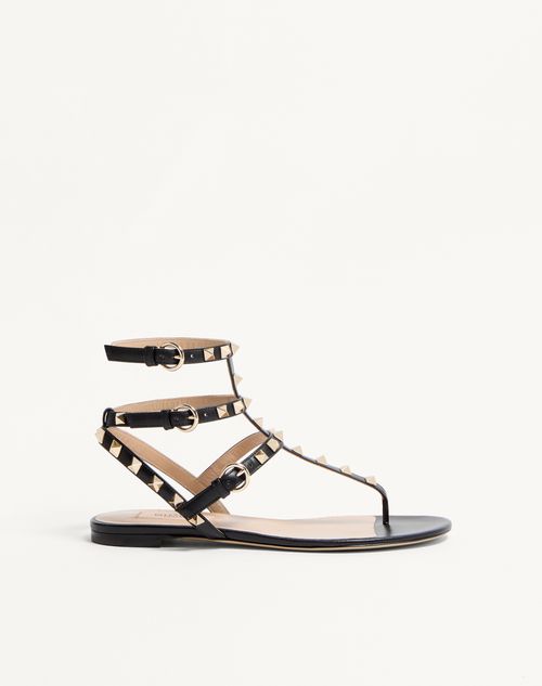 Valentino Garavani - Rockstud Calfskin Flat Flip-flop Sandal - Black - Woman - Sandals