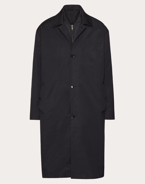 Valentino - Nylon Coat With Rubberized V Detail - Navy - Man - Coats And Blazers