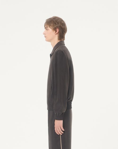 Valentino - Valentino Washed Silk Jacket With Metallic V Detail - Black - Man - Outerwear