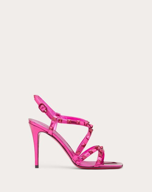 Valentino Garavani - Rockstud Mirror-effect Sandal With Straps And Tone-on-tone Studs 100mm - Pink - Woman - Rockstud Sandals - Shoes