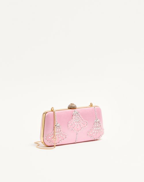 Valentino Garavani - Valentino Garavani Carry Secrets Satin Minaudiere With Floral Pattern Embroidery - Pink/crystal - Woman - Clutches