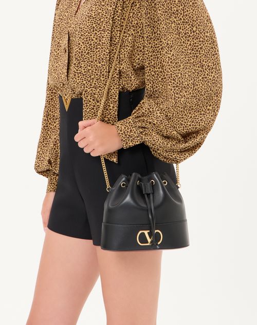 Valentino Garavani - Mini Vlogo Signature Bucket Bag In Nappa Leather - Black - Woman - Shoulder Bags