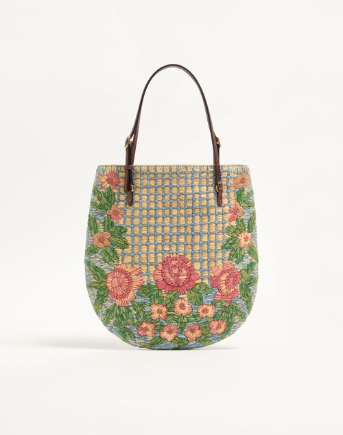 Valentino Garavani - Valentino Garavani Panier De Fleurs Small Embroidered Raffia Shopping Bag - Multicolor - Woman - Woman Bags & Accessories Sale