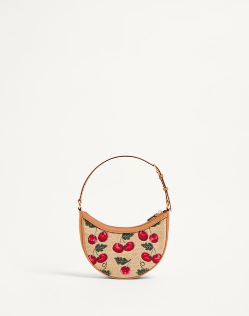 Valentino Garavani - VLOGO SIGNATURE MINI HOBO BAG IN JACQUARD RAFFIA WITH CHERRYFIC PATTERN - Natural/red - Woman - Shoulder Bags