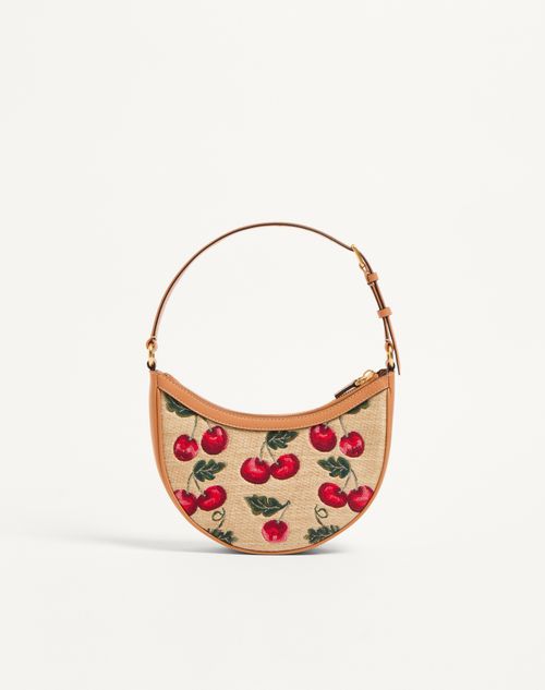 Valentino Garavani - Vlogo Signature Mini Hobo Bag In Jacquard Raffia With Cherryfic Pattern - Natural/red - Woman - Shoulder Bags