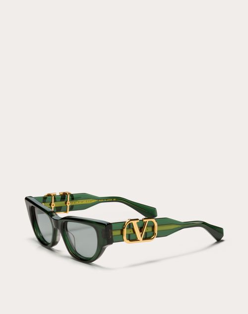 Valentino - Ii - Lunettes Œil-de-chat En Acétate Avec Ornement Vlogo - Vert/gris - Femme - Lunettes De Soleil