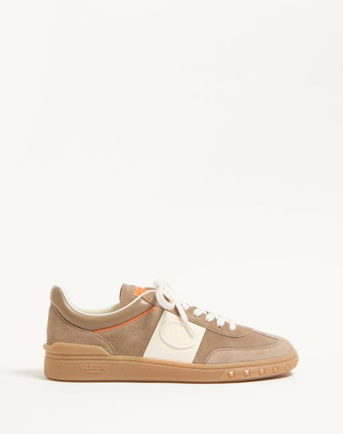 Valentino Garavani - Upvillage Low Top Sneaker In Split Leather And Calfskin Nappa Leather - Khaki/ivory - Man - Sneakers