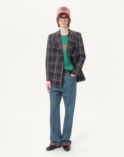 Valentino - プリントボーダー付きデニム パンツ - ブルー - メンズ - デニム