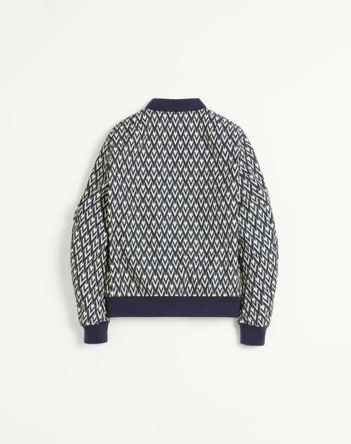 Valentino - Nylon Bomber Jacket With Toute La V Print - Navy/cream - Man - Outerwear