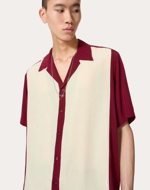 Silk Bowling Shirt for Man in Light Yellow/maroon | Valentino QA Silk Bowling Shirt for Man in Light Yellow/maroon | Valentino QA