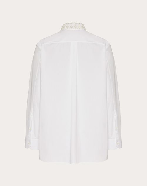 Valentino - Langärmliges Baumwollhemd Mit Pailletten- Und Perlenbesticktem Plastron - Optic White - Mann - Herren Sale-kleidung