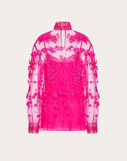 Valentino - Top Brodé Tulle Illusione - Pink Pp - Femme - Chemises Et Tops