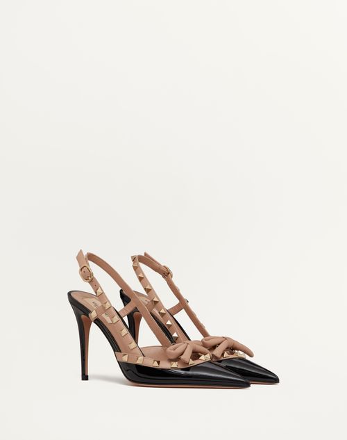 Valentino Garavani - Rockstud Bow Slingback Patent Leather Pump 100mm - Black/rose Cannelle - Woman - Woman Shoes Sale